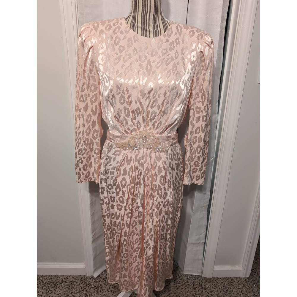 Vtg. Miss Elliette Pink Dress‎ Sequin Belt Size 12 Retro Church Wedding